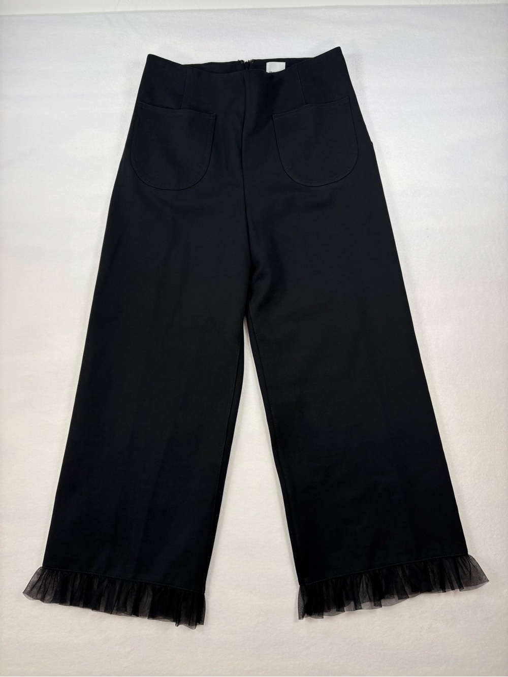 Anthropologie Maeve The Colette Crop Wide Leg Pants Black Ruffle-Hem Size 29 - Picture 4 of 11